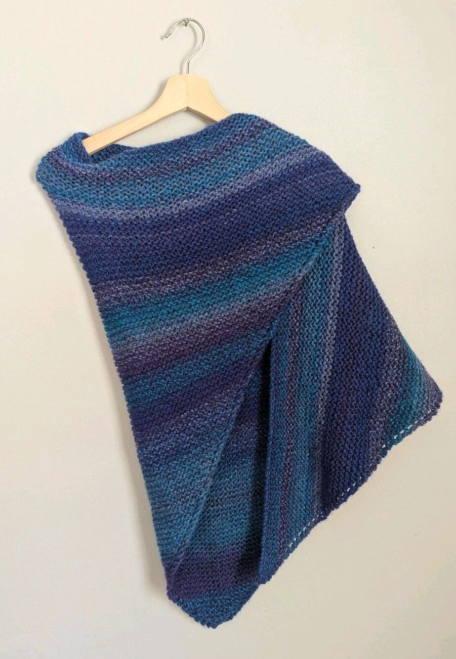 Handmade Crochet Knit Triangle Shawl Poncho Sweater Wrap OS Boho Purple Teal - Picture 3 of 7
